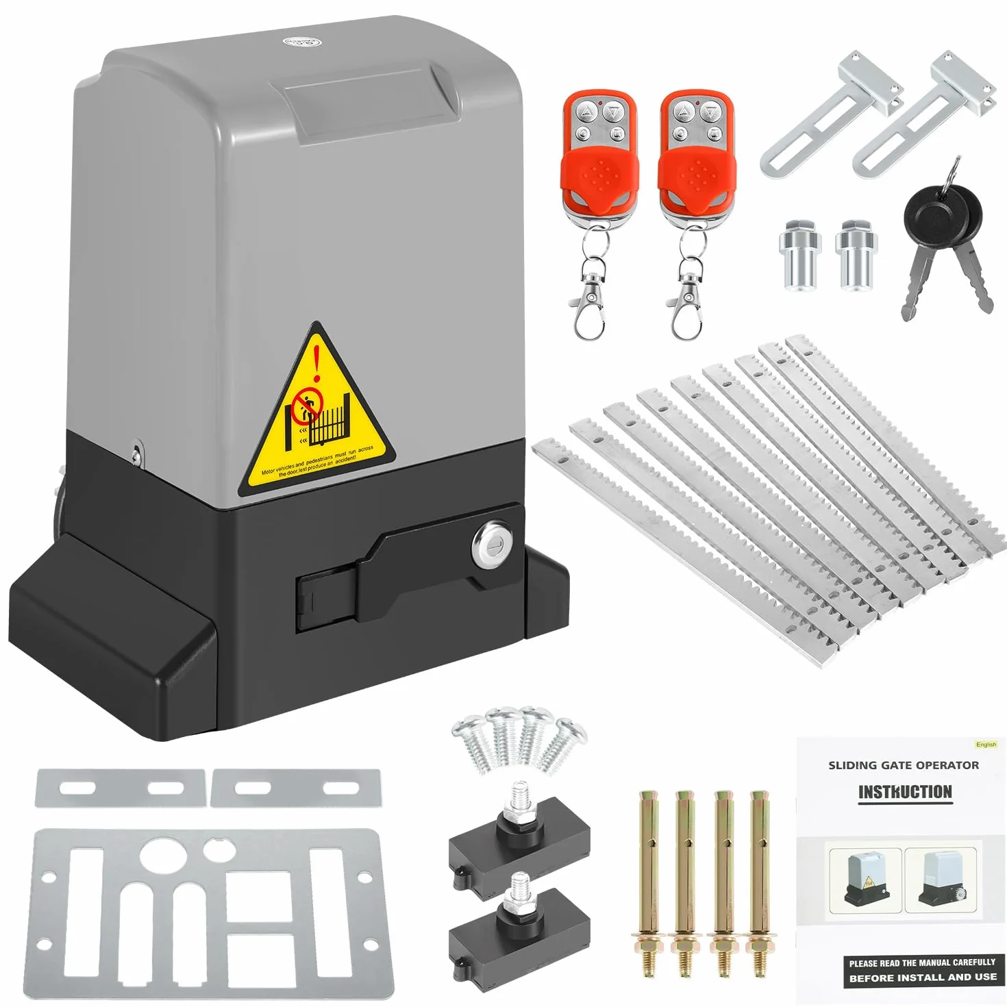 370W Motor Puerta Corredera, control Bluetooth Motorreductor para cancelas correderas de hasta 800 kg, 12M Motorreductor para cancelas de patio, con 2 mandos a distancia