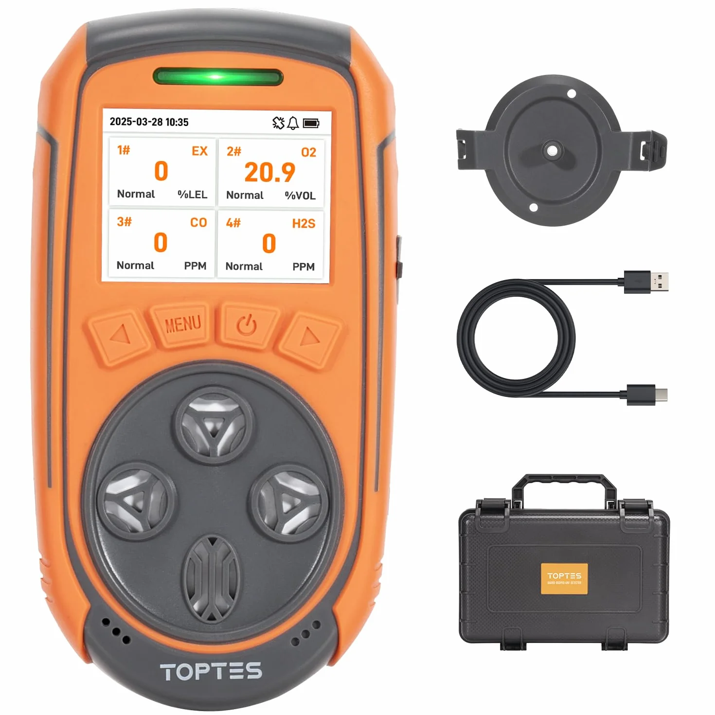 TopTes Guard-863Pro Detector de Gas, Monitor de 4 Gases para H2S, CO, LEL y O2, con Pantalla a Color TFT, Sensor de O₂ Mejorado (5 Años), Exportación USB, Batería 18 h, Fiable para Trabajo y Hogar