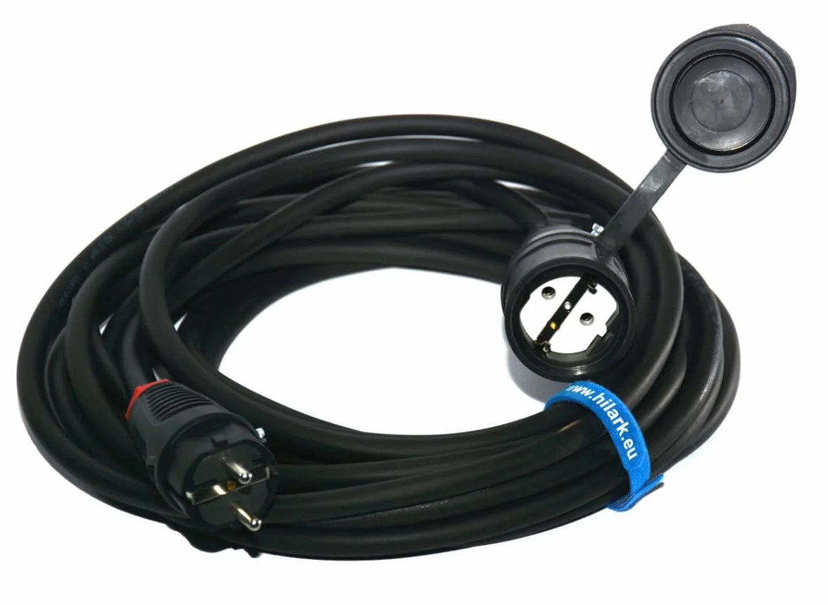 Hilark Cable Tech de extensión (Exterior) H07RN-F 3g2,5 mm (3x2,5 mm) Enchufe y Toma de Corriente Shuko 25311-s, Color Negro (15 Metro, Negro)