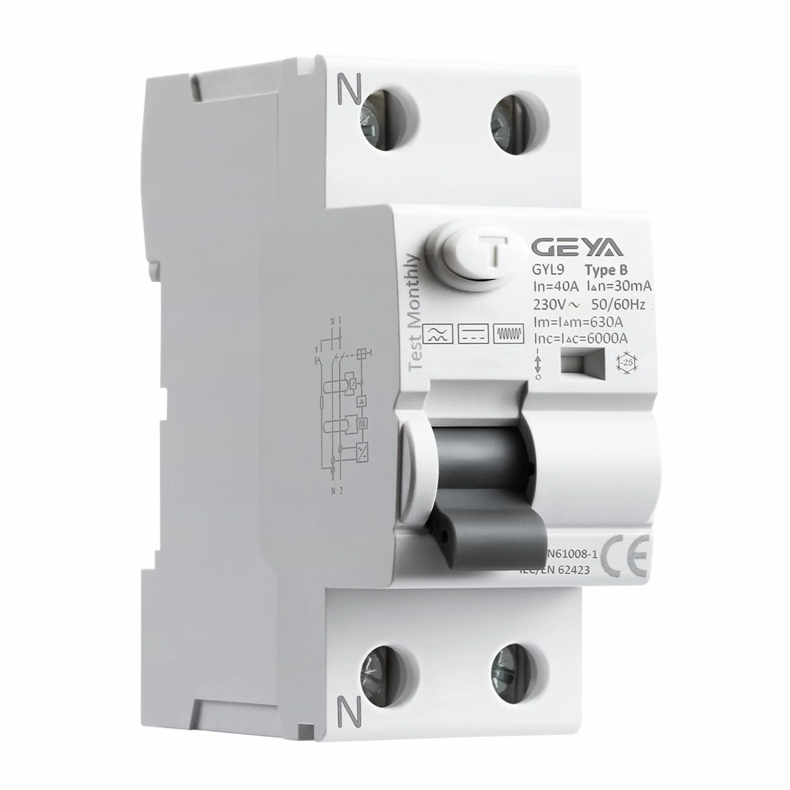 GEYA Interruptor diferencial electromagnético de corriente residual Type B 2P 40A 0.03A