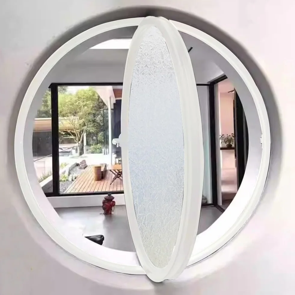 Ventana Redonda giratoria de aleación de Aluminio, Ventana de Ojo de Buey de Vidrio Templado con manija para decoración de Pared, Ventana abatible para Cocina y hogar, Color Blanco, 2,30 cm/